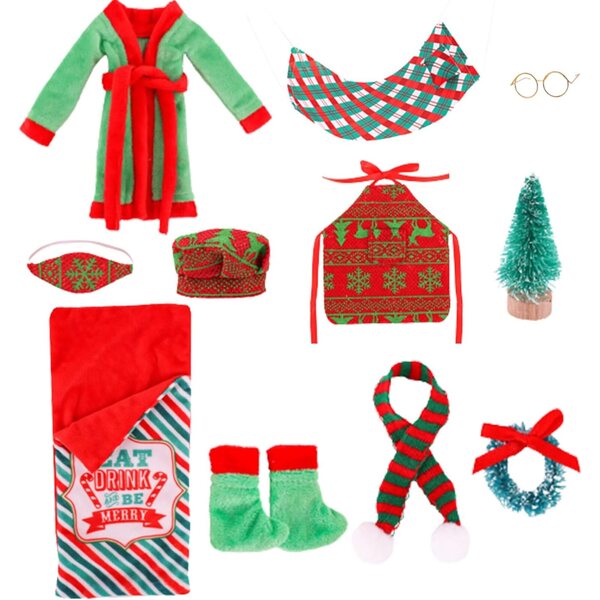 Kit Elfo Natalizio con Accessori Completi per Bambole - Sacco a Pelo, Cappello, Occhiali e altro