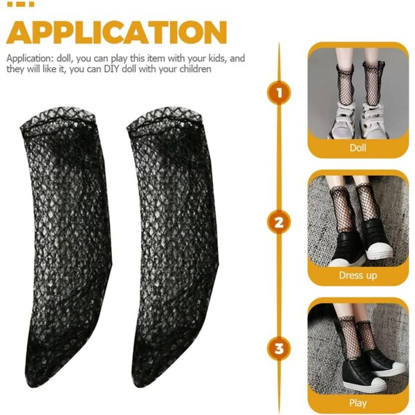 12 Paar schwarze Netzsocken für Puppen | Kreatives und widerstandsfähiges Zubehör für DIY-Spiele
