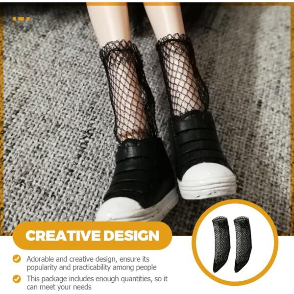 12 Paar schwarze Netzsocken für Puppen | Kreatives und widerstandsfähiges Zubehör für DIY-Spiele