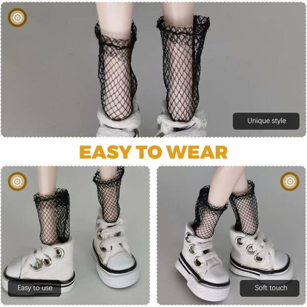 12 Paar schwarze Netzsocken für Puppen | Kreatives und widerstandsfähiges Zubehör für DIY-Spiele