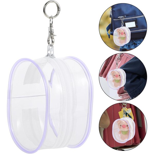 DECHOUS Transparente PVC-Tasche für Mini-Puppen mit Schlüsselhalter-Haken, Hellviolett