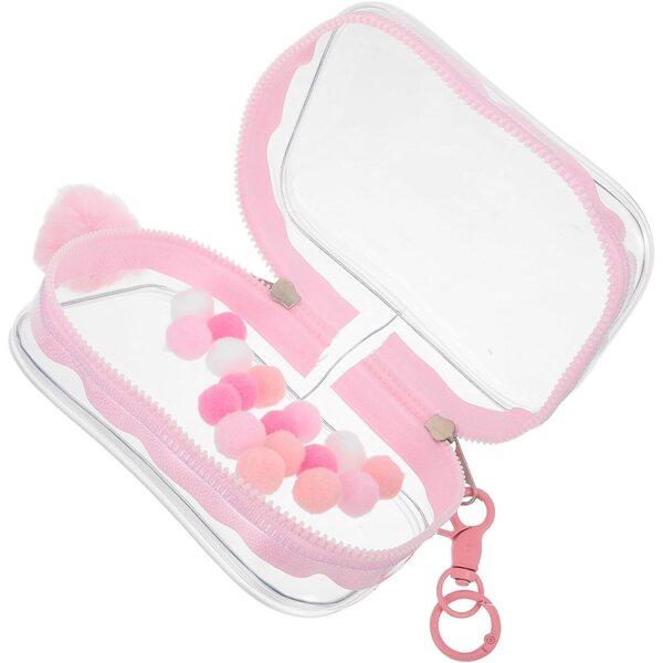 Gatuida Custodia trasparente per bambole e peluche con cerniera e peluche rosa 14x10x5,5 cm