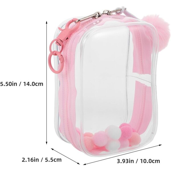 Gatuida Custodia trasparente per bambole e peluche con cerniera e peluche rosa 14x10x5,5 cm