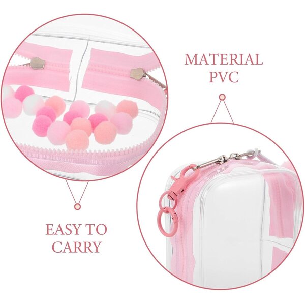 Gatuida Custodia trasparente per bambole e peluche con cerniera e peluche rosa 14x10x5,5 cm
