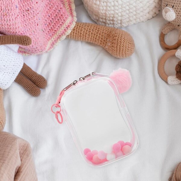 Gatuida Custodia trasparente per bambole e peluche con cerniera e peluche rosa 14x10x5,5 cm