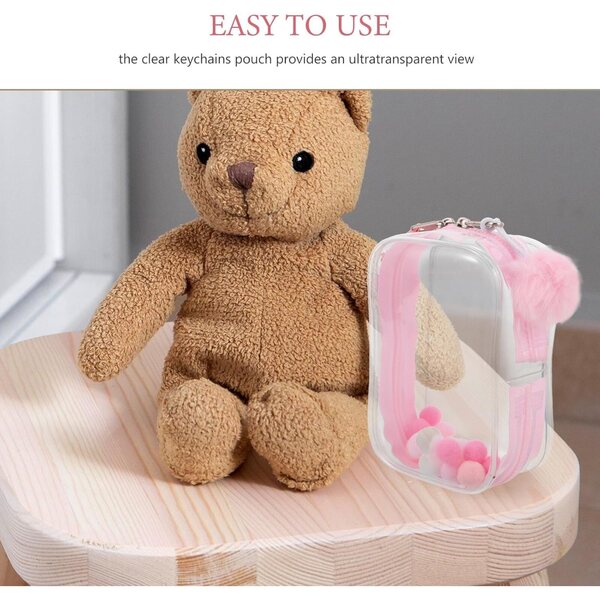 Gatuida Custodia trasparente per bambole e peluche con cerniera e peluche rosa 14x10x5,5 cm