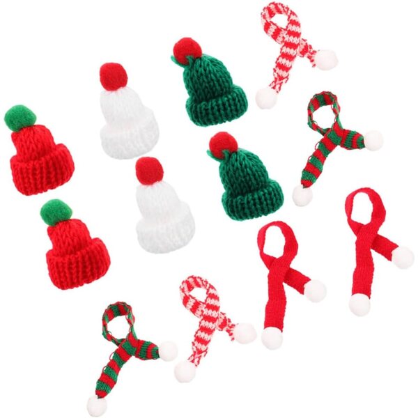 PLAFOPE Mini Cappelli e Sciarpe di Natale in Maglia - Set 12 Pezzi per Decorazioni Fai da Te