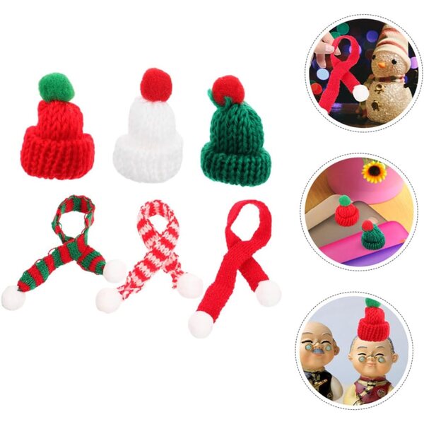 PLAFOPE Mini Cappelli e Sciarpe di Natale in Maglia - Set 12 Pezzi per Decorazioni Fai da Te