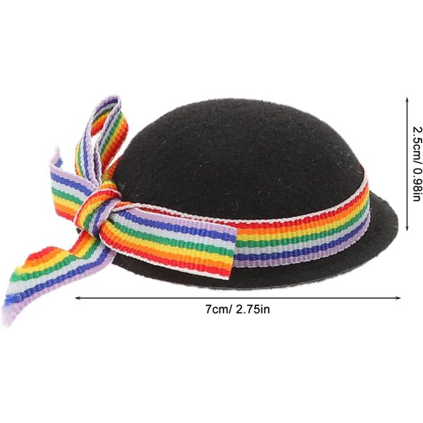 Set 4 Mini Cappelli a Cilindro in Feltro Nero con Fiocco Colorato per Bambole e Decorazioni