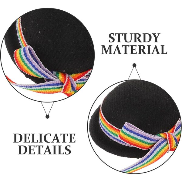 Set 4 Mini Cappelli a Cilindro in Feltro Nero con Fiocco Colorato per Bambole e Decorazioni