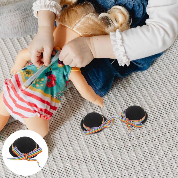 4 Mini Cappelli Neri per Bambole in Feltro Alasum - Accessori Creativi e Decorazioni