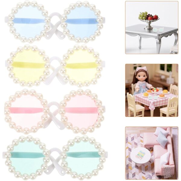 4 Occhiali Miniatura Color Perla per Casa delle Bambole - Accessori Decorativi e Creativi