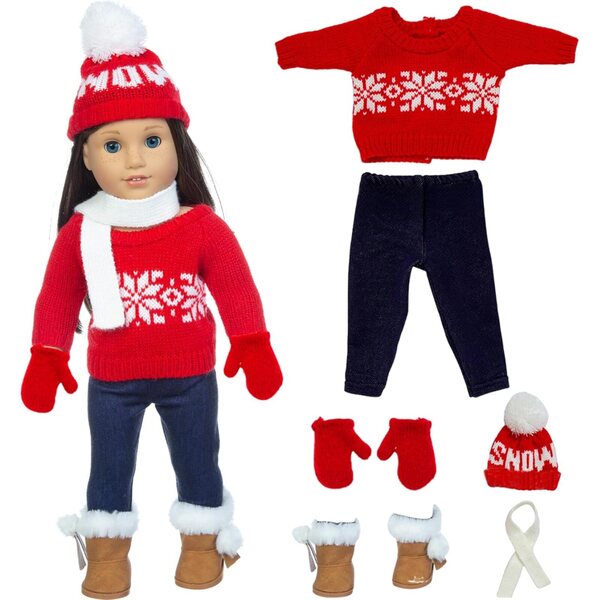 Set vestiti natalizi per bambole 18 pollici con maglione, cappello e scarpe