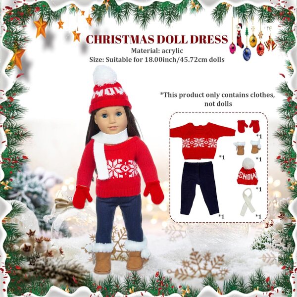 Set vestiti natalizi per bambole 18 pollici con maglione, cappello e scarpe