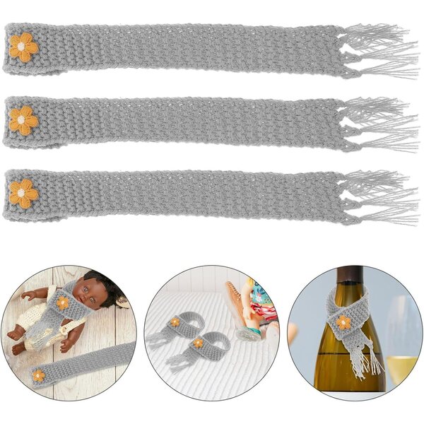 Set 5 Mini Sciarpe in Lana Grigia per Bambole e Peluche - Accessori Artigianali Morbidi e Regolabili