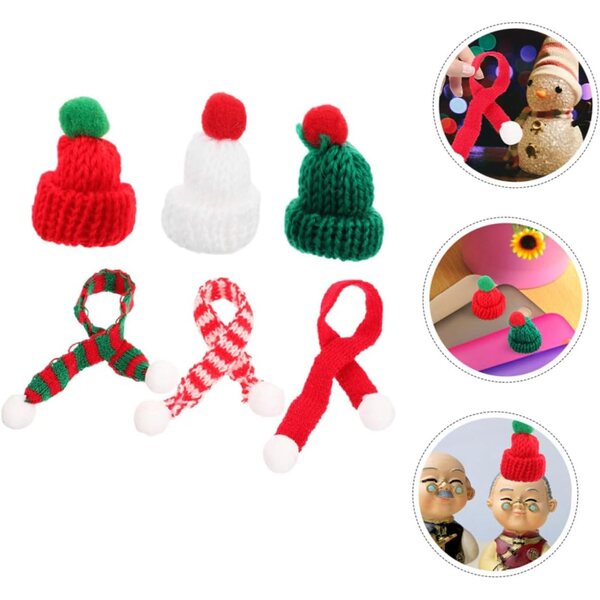 Vaguelly Set mit 12 farbigen Mini-Strick-Weihnachtsmützen und Schals für selbstgemachte Dekorationen