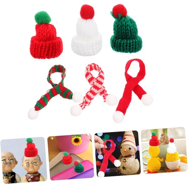 Vaguelly Set mit 12 farbigen Mini-Strick-Weihnachtsmützen und Schals für selbstgemachte Dekorationen