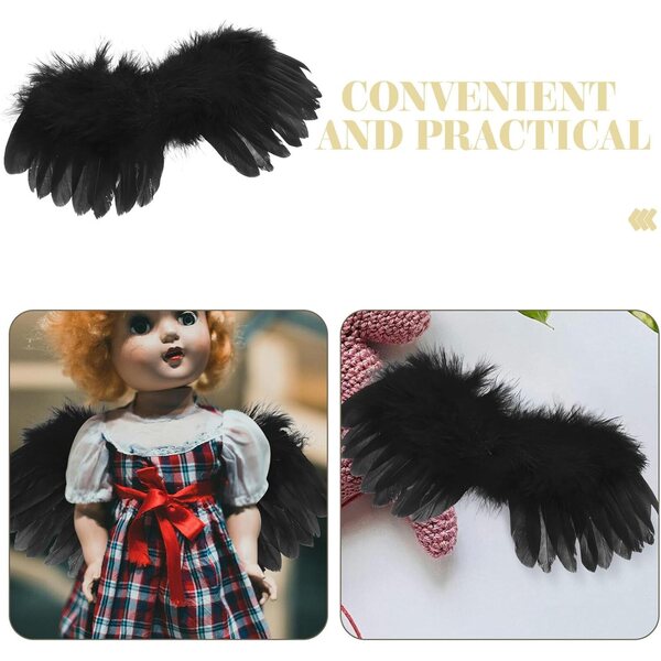 Mini Piume Nere per Bambole 15-20 cm - Accessori Morbidi per Costume e Gioco di Ruolo