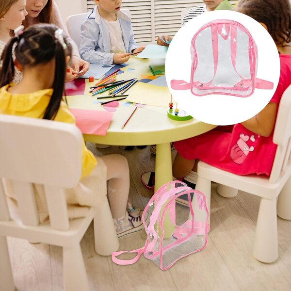 Hemobllo Zaino Trasparente in PVC Rosa per Bambole e Peluche, Organizer Leggero e Compatto