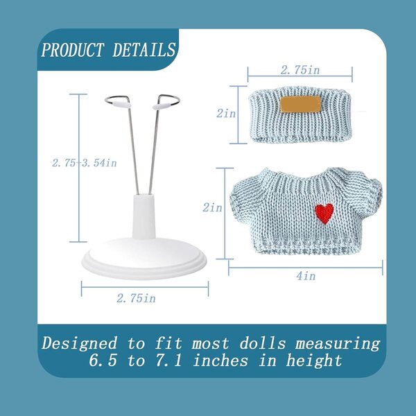 17-cm-Puppenkleidungsset mit blauem Pullover, Mütze und verstellbarer Stütze