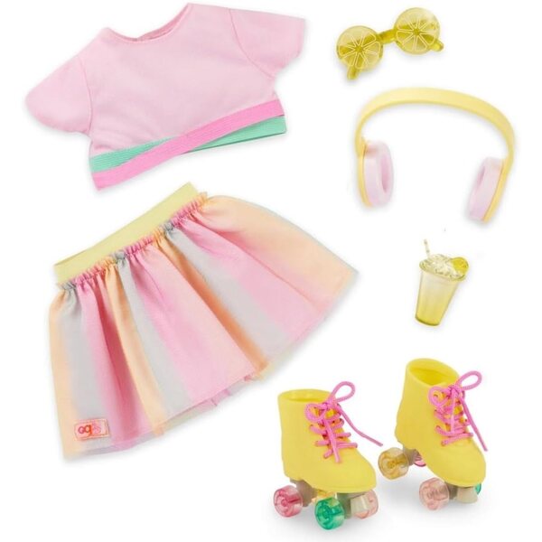 Deluxe-Sommerkleidungsset für 18-Zoll-Puppen mit Rollschuhen und Limonadenzubehör