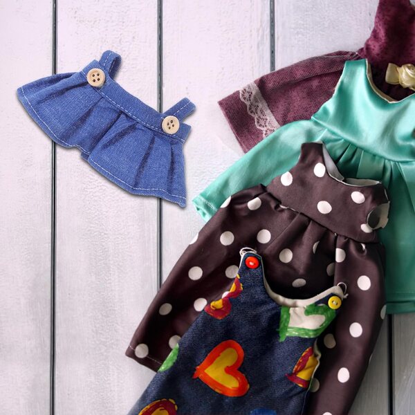 4 pezzi vestiti per bambole 17 cm in tessuto morbido con gonna e salopette blu scuro