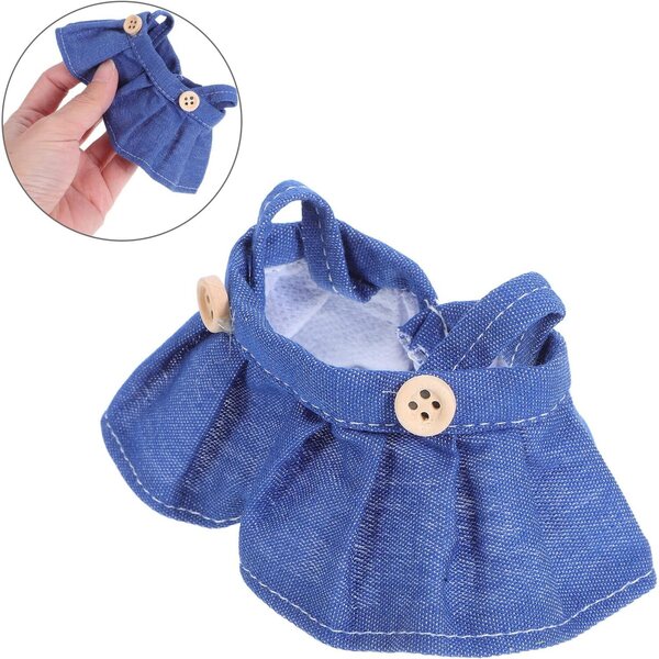 4 pezzi vestiti per bambole 17 cm in tessuto morbido con gonna e salopette blu scuro