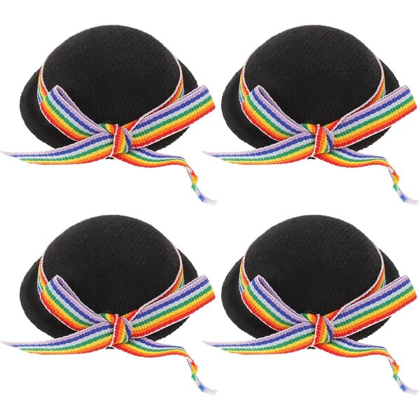 4 Mini Cappelli Neri in Feltro con Fiocco per Bambole - Accessori Giochi e Feste