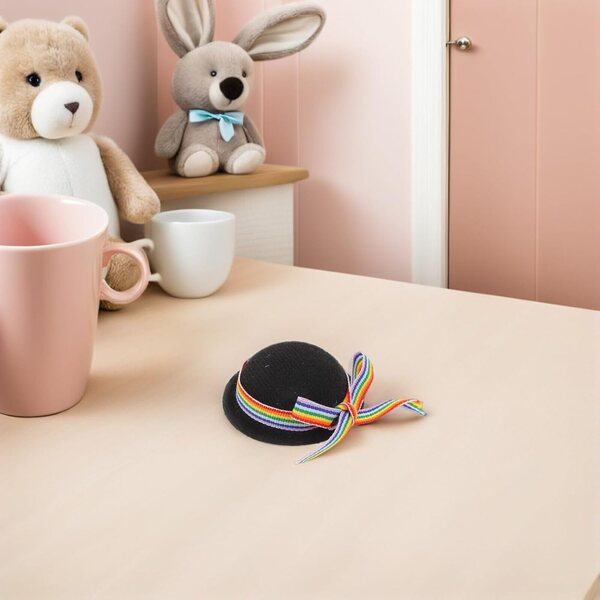 VICASKY Mini Cappelli Formali Neri per Bambole 4 pezzi con Nastro Colorato