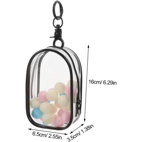 Set 2 Borse Espositive Trasparenti per Bambole con Portachiavi e Decorazione Pom Pom