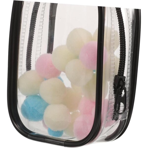 Set 2 Borse Espositive Trasparenti per Bambole con Portachiavi e Decorazione Pom Pom