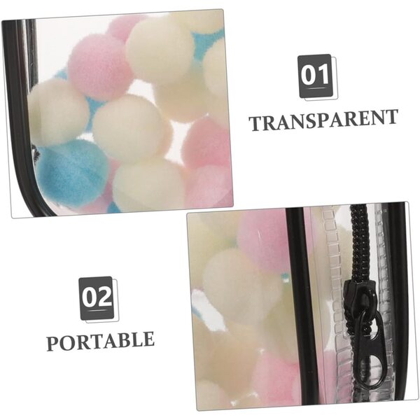 Set 2 Borse Espositive Trasparenti per Bambole con Portachiavi e Decorazione Pom Pom