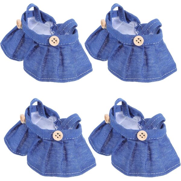 4 Pezzi Gonna Salopette per Bambole di Stoffa Blu Scuro, Moda Facile da Indossare