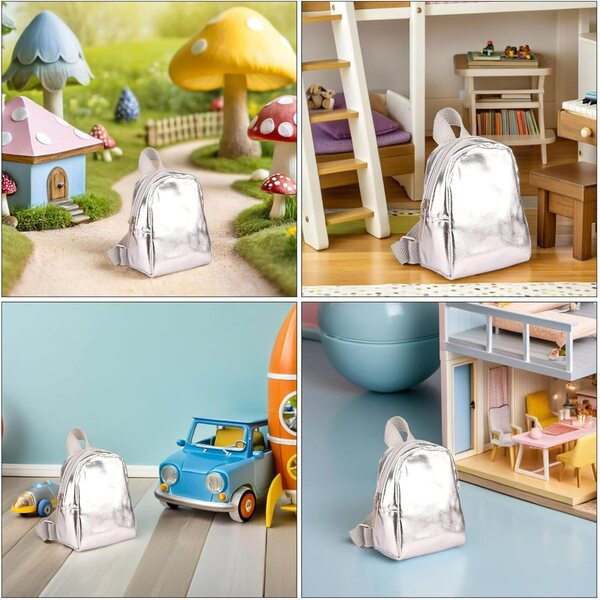 Set mit 2 Miniatur-Rucksäcken für Puppen mit Reißverschluss, Zubehör für Puppenhäuser und Rollenspiele