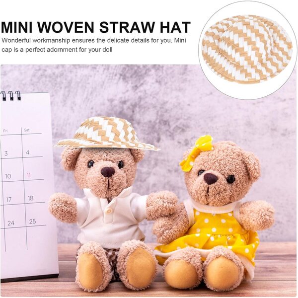 20 gewebte Miniatur-Strohhüte für Puppen und Basteldekorationen