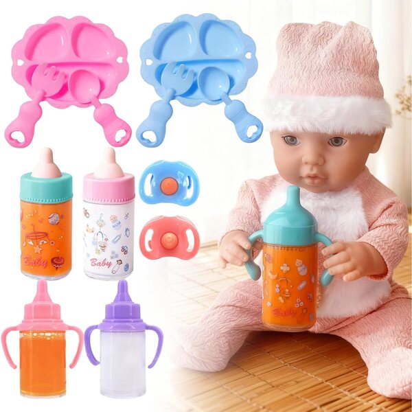 12-teiliges Spielzeug-Babyflaschen-Set für Puppen – Nachahmungsspiel für Kinder