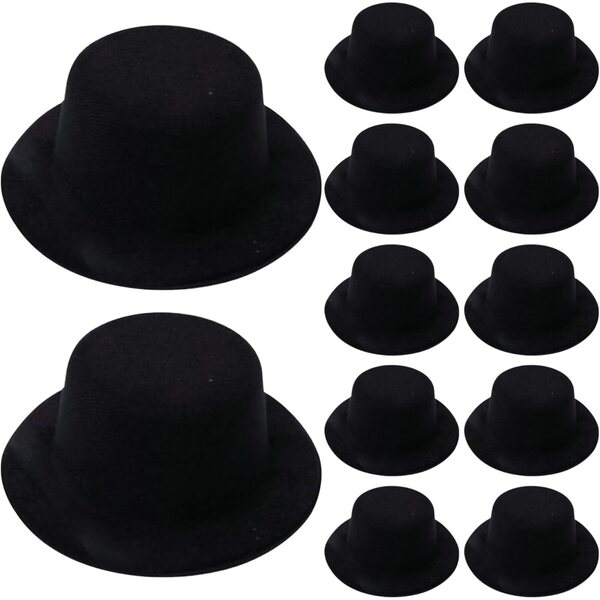Mini cappelli a cilindro neri in feltro - set da 12 pezzi per decorazioni e bambole