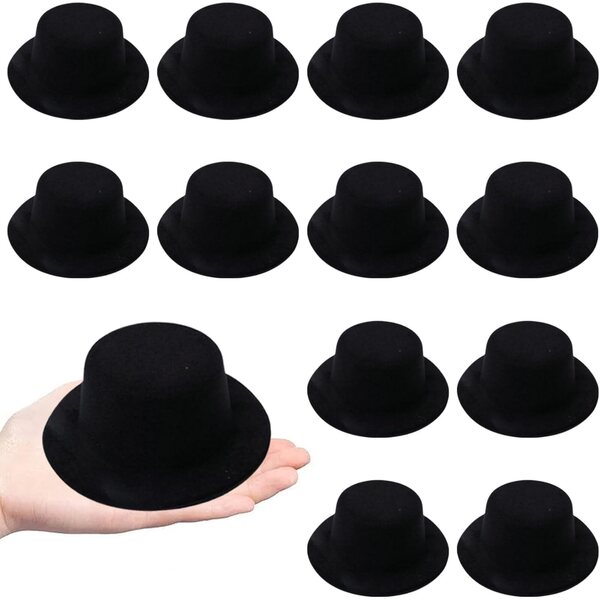 Mini cappelli a cilindro neri in feltro - set da 12 pezzi per decorazioni e bambole