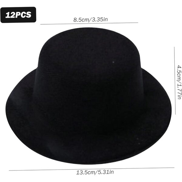 Mini cappelli a cilindro neri in feltro - set da 12 pezzi per decorazioni e bambole
