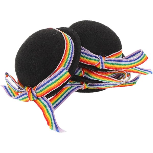 4 Mini Cappelli Neri per Bambole con Nastrini Colorati - Accessori Artigianali e Decorazioni