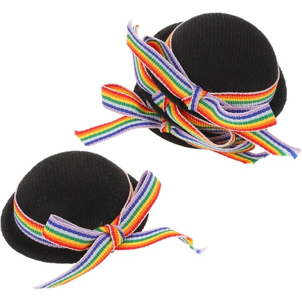 Formale Mini-Hüte für Puppen aus schwarzem Filz mit farbigem Band – Set mit 4 Stück