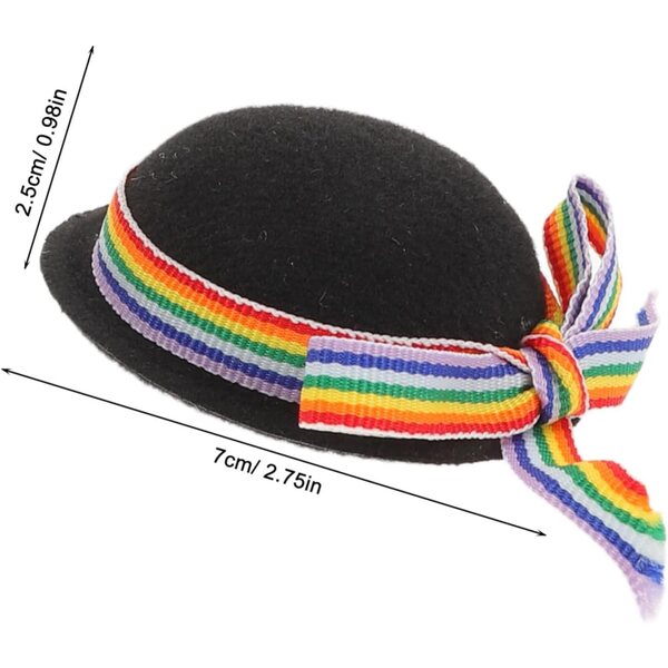 Formale Mini-Hüte für Puppen aus schwarzem Filz mit farbigem Band – Set mit 4 Stück