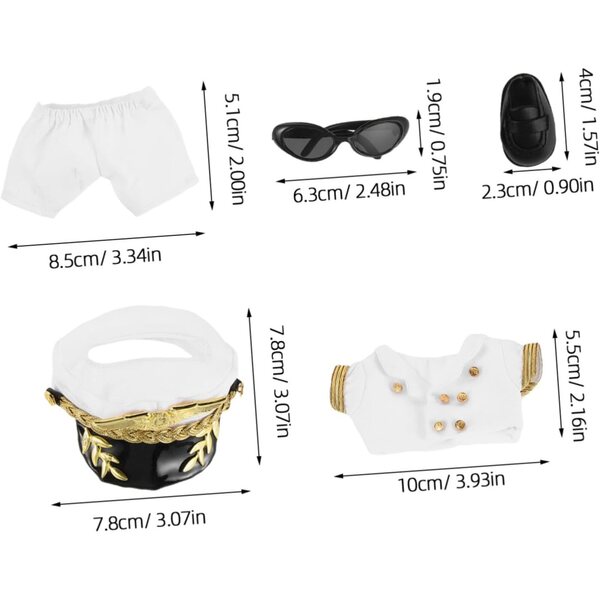 Vaguelly Kapitänskleid für Puppen mit Brille und Schuhen, komplettes Pilotenkostüm
