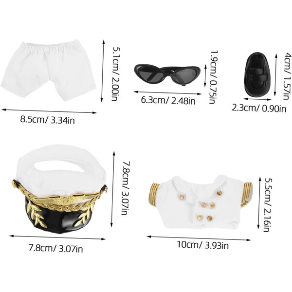 Set Costume da Capitano per Bambole e Peluche con Cappello e Occhiali Realistici