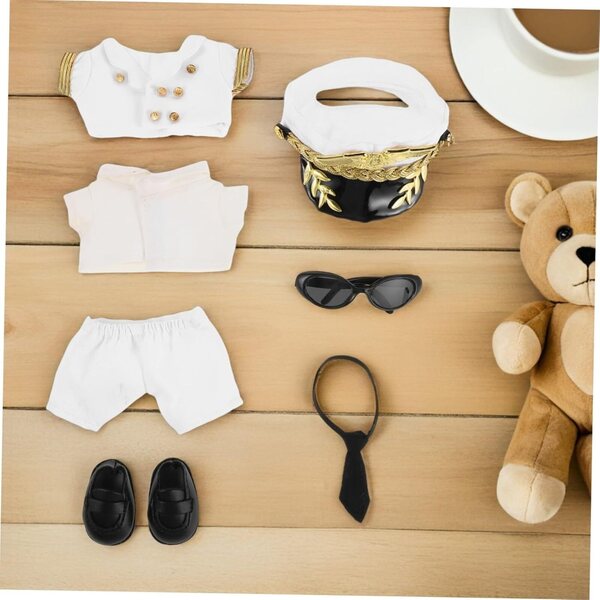 Set Costume da Capitano per Bambole e Peluche con Cappello e Occhiali Realistici