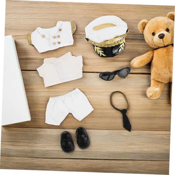 Set Costume da Capitano per Bambole e Peluche con Cappello e Occhiali Realistici