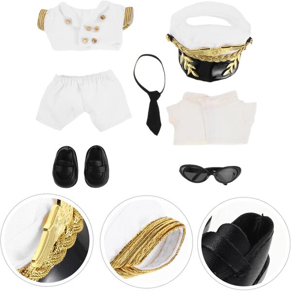 Set Costume da Capitano per Bambole e Peluche con Cappello e Occhiali Realistici
