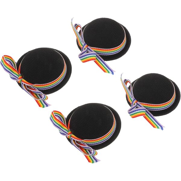 NUOBESTY 4 schwarze Mini-Hüte für Puppen mit farbigem Band – Party- und Puppenhaus-Zubehör