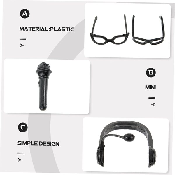 Mini Auricolari e Occhiali per Bambole in Plastica Neri - Accessori Leggeri per Decorazioni e Costume