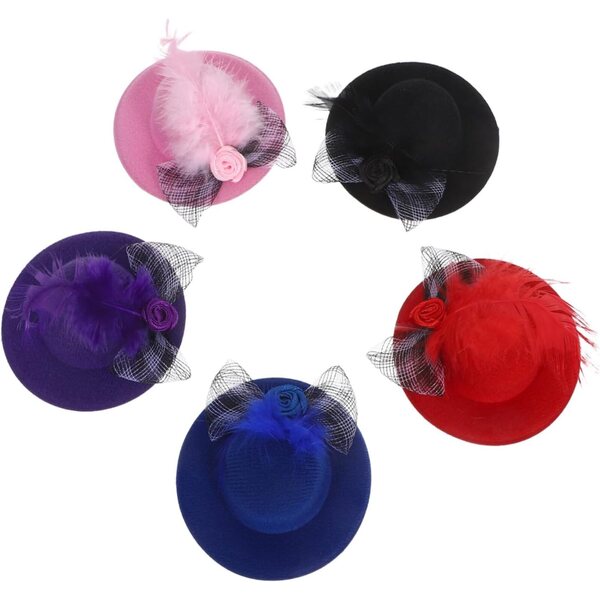 ORFOFE 5 Mini Cappelli per Bambole con Rete e Fiore, Accessori Artigianali Colorati